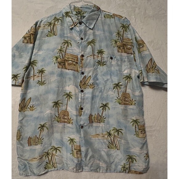 Silk Traders 100% Silk Hawaiian Print Short Sleeve Button Up Shirt Men’s L  ￼￼￼ - Picture 1 of 8